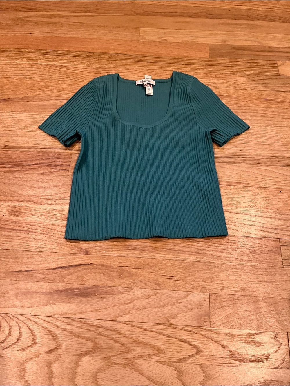 Madewell Teal Ribbed Scoop-Neck Short Sleeve Top